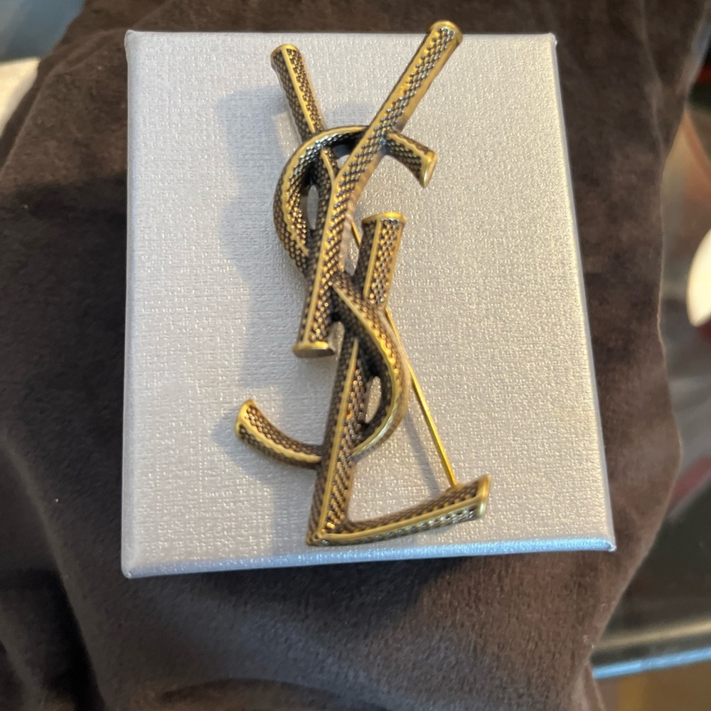 YSL Gold-tone Monogram YSL Brooch